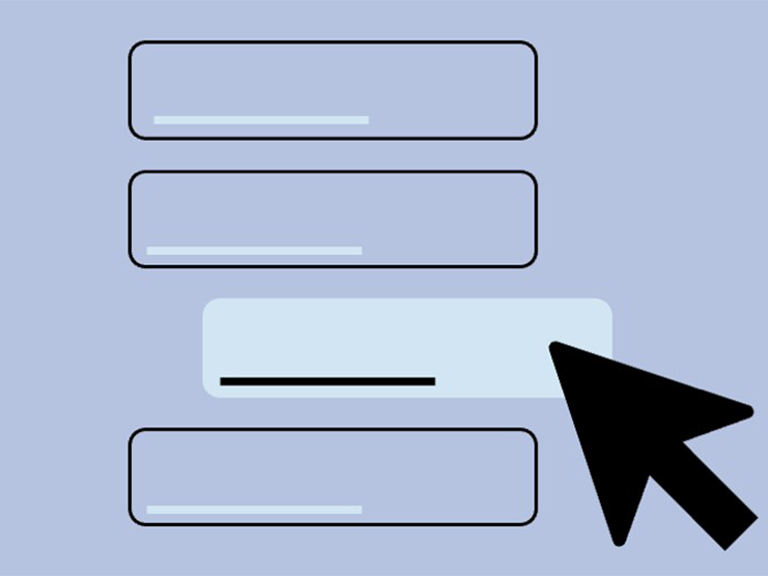 Zu sehen sind graue leere Textboxen unter einander und ein grosser, schwarzer Mauszeiger, der auf eine jener klickt