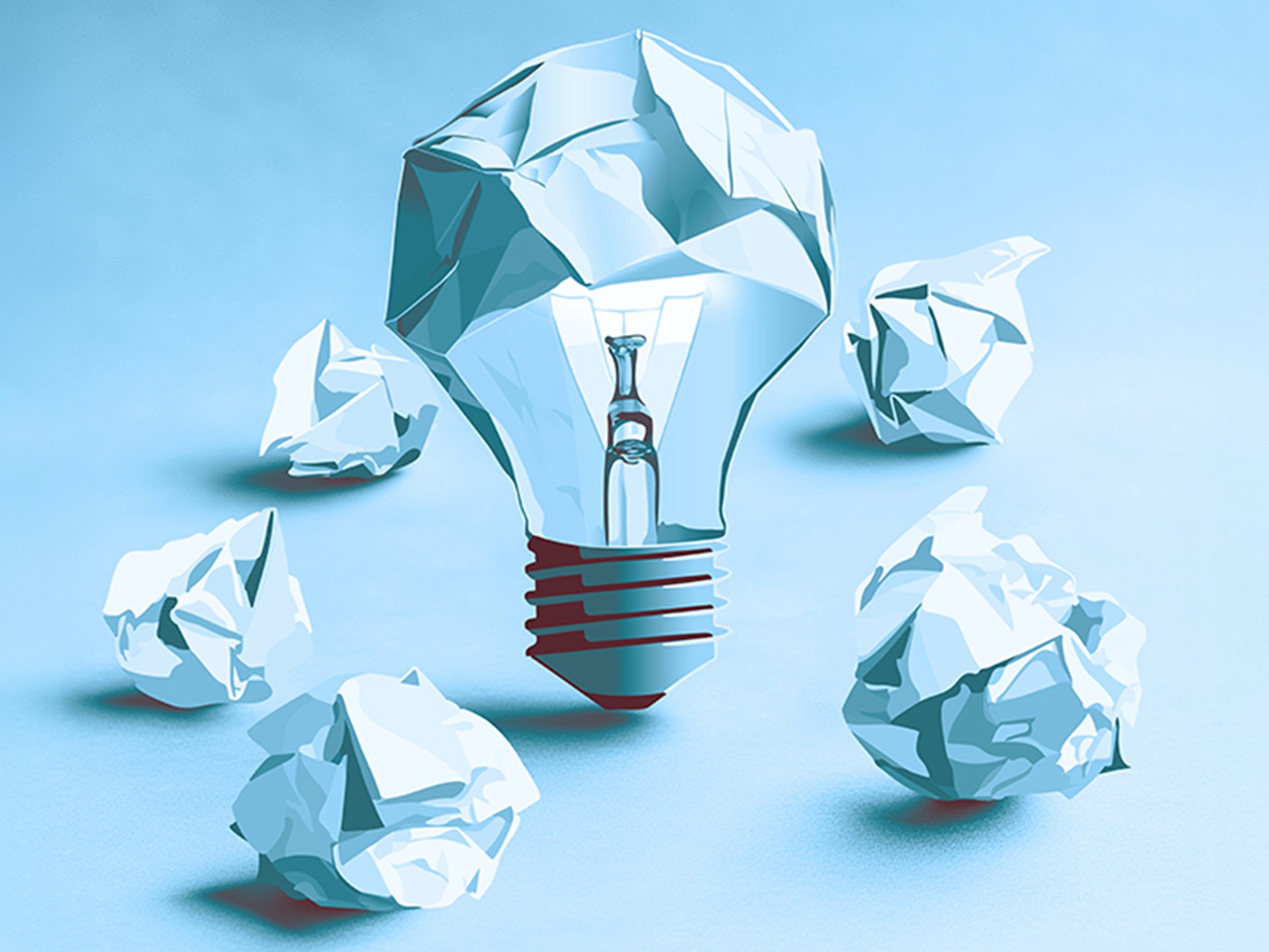 Zu sehen ist das Keyvisual des Tags der Lehre 2026: Eine AI Zeichnung von zusammengeknülltem Papier die dann aussehen wie Glühbirnen