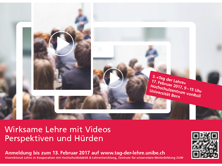 Zu sehen ist der Flyer vom Tag der Lehre: Mehrere Bildschirmformate hintereinander (Smartphone klarerweise ganz vorne weil am kleinsten) die eine Unterrichtsszene zeigen.